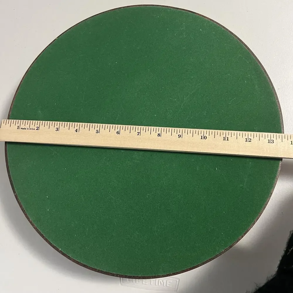 Vintage Mahogany Wood Drink Serving Tray Round Green Felt Brass‎ Handles Barware
